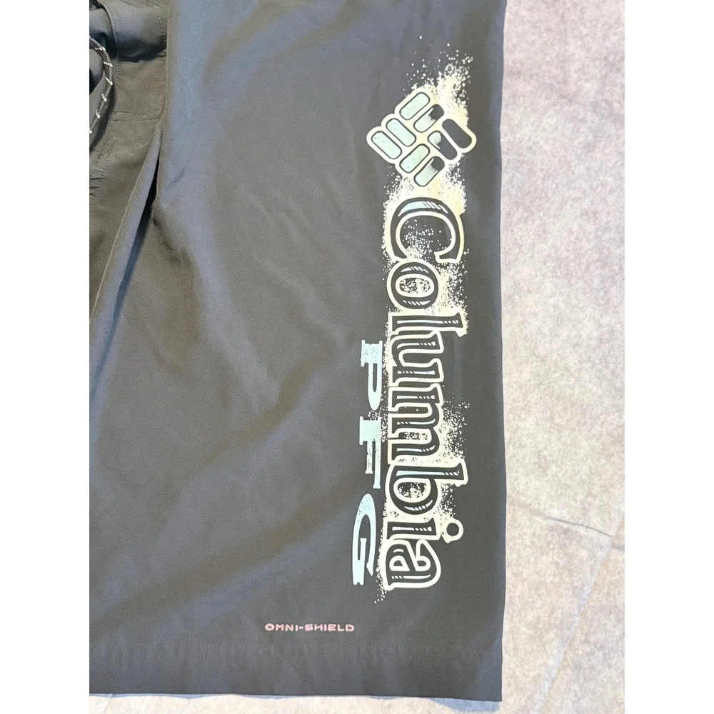 Columbia PFG Omni-Shield Board Shorts Mens 38 Black Fishing Swim Trunks Graphic